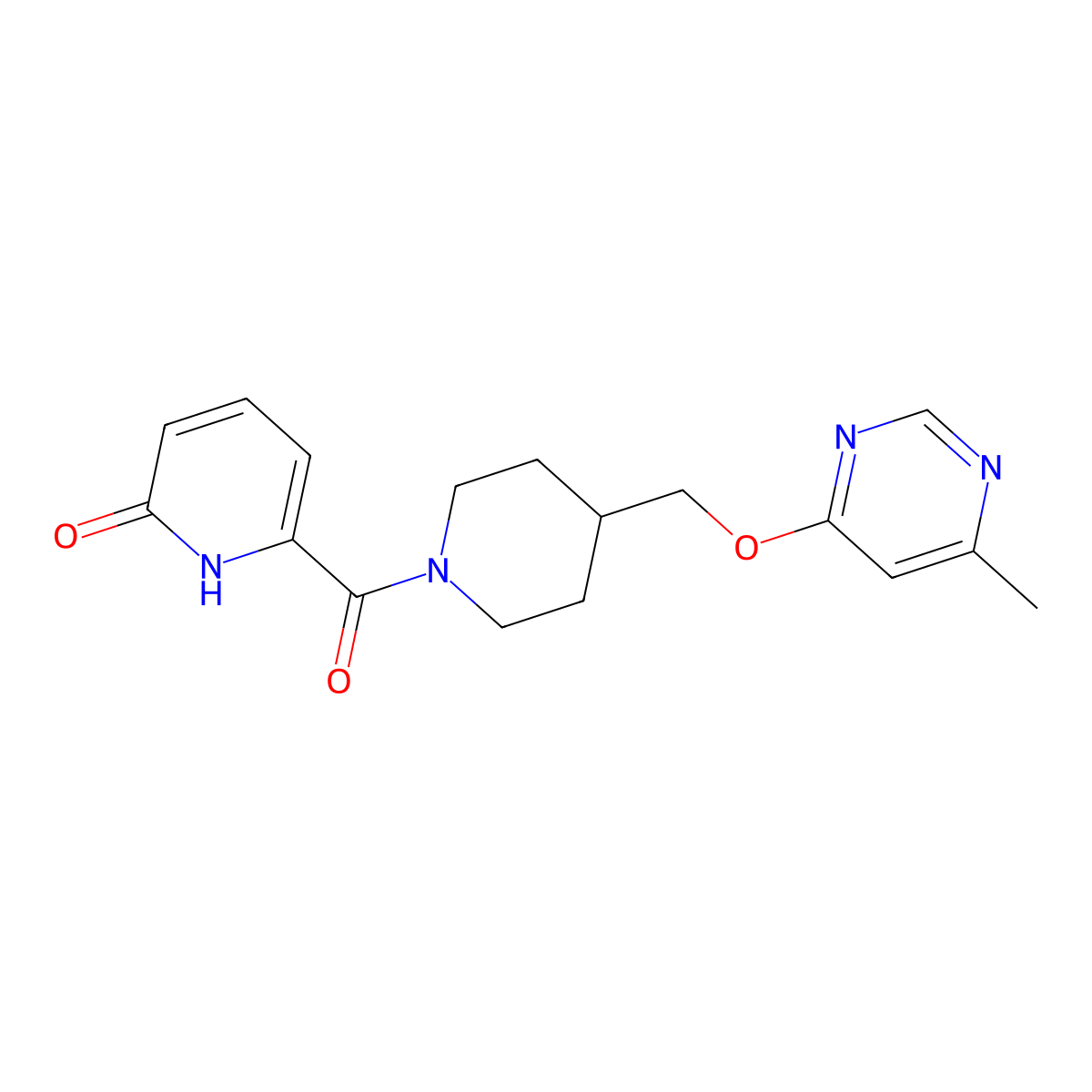 6-(4-(((6-methylpyrimidin-4-yl)oxy)methyl)piperidine-1-carbonyl)pyridin-2(1H)-one molecular structure, CAS 2309707-72-8