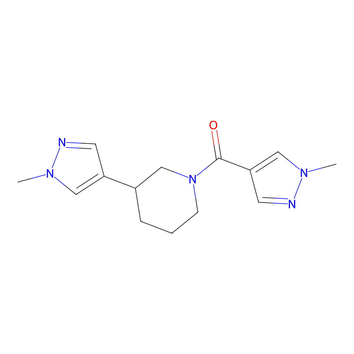 3-(1-methyl-1H-pyrazol-4-yl)-1-(1-methyl-1H-pyrazole-4-carbonyl)piperidine molecular structure, CAS 2309708-77-6