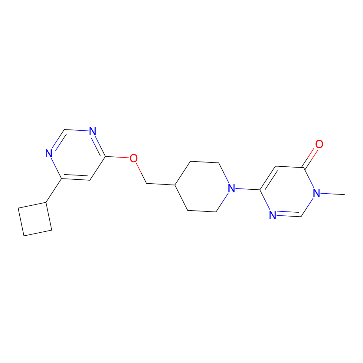 6-(4-(((6-cyclobutylpyrimidin-4-yl)oxy)methyl)piperidin-1-yl)-3-methylpyrimidin-4(3H)-one molecular structure, CAS 2309708-88-9