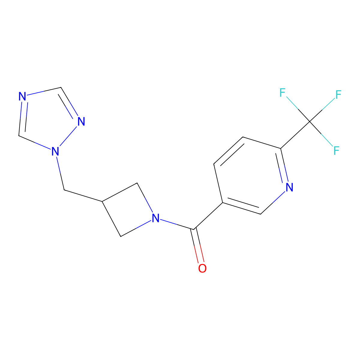 5-{3-[(1H-1,2,4-triazol-1-yl)methyl]azetidine-1-carbonyl}-2-(trifluoromethyl)pyridine molecular structure, CAS 2309708-99-2
