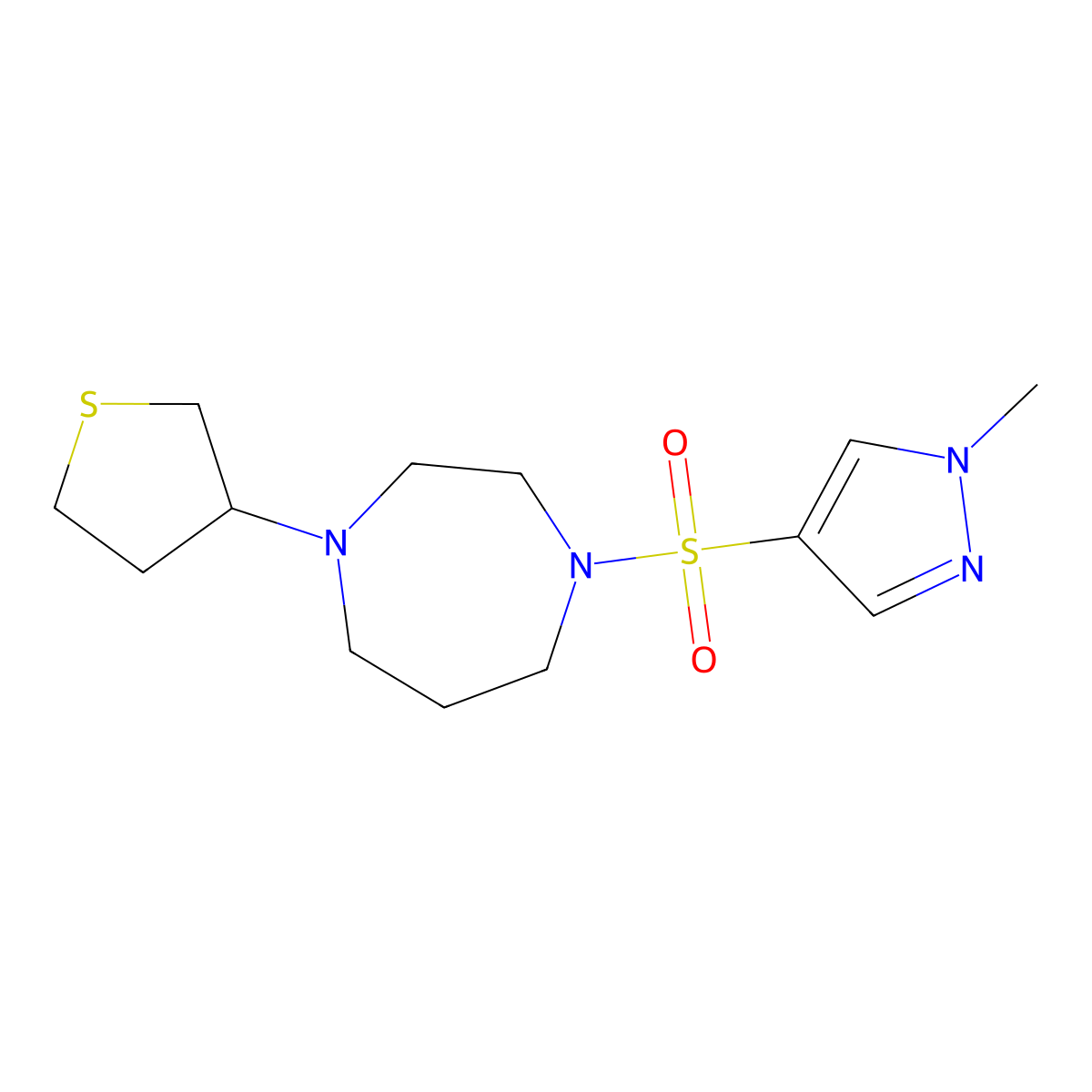 1-[(1-methyl-1H-pyrazol-4-yl)sulfonyl]-4-(thiolan-3-yl)-1,4-diazepane molecular structure, CAS 2309709-13-3
