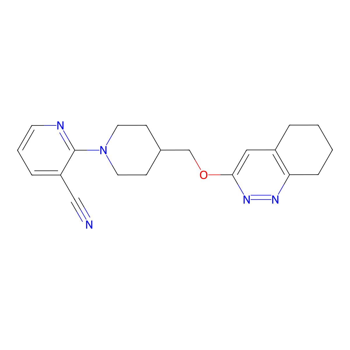 2-{4-[(5,6,7,8-Tetrahydrocinnolin-3-yloxy)methyl]piperidin-1-yl}pyridine-3-carbonitrile molecular structure, CAS 2309709-46-2