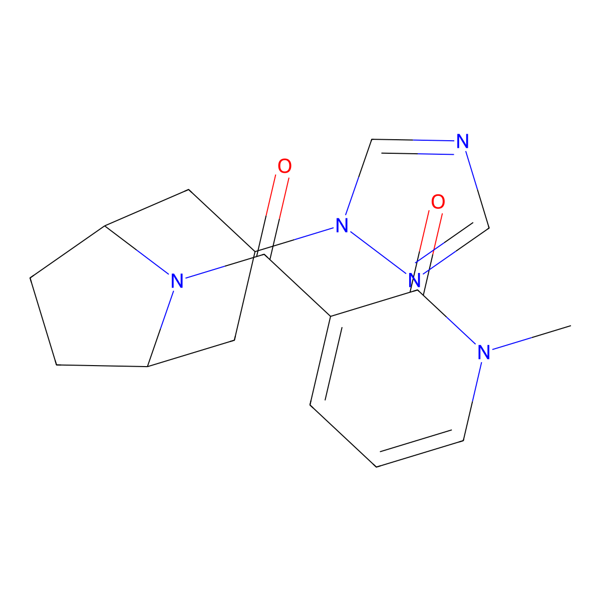 1-methyl-3-[3-(1H-1,2,4-triazol-1-yl)-8-azabicyclo[3.2.1]octane-8-carbonyl]-1,2-dihydropyridin-2-one molecular structure, CAS 2309709-63-3