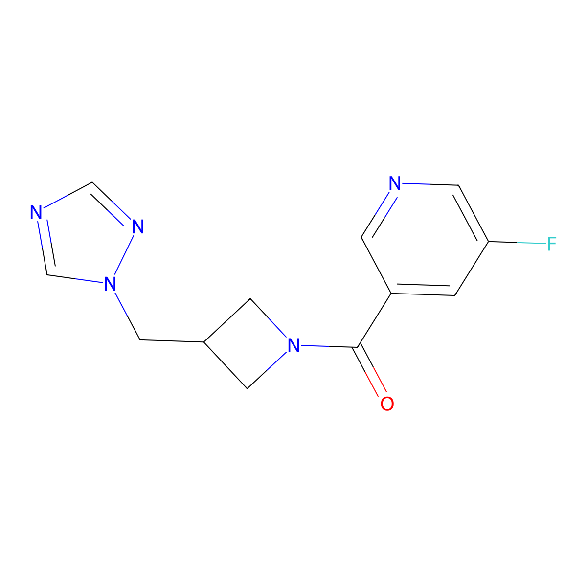 3-fluoro-5-{3-[(1H-1,2,4-triazol-1-yl)methyl]azetidine-1-carbonyl}pyridine molecular structure, CAS 2309709-82-6