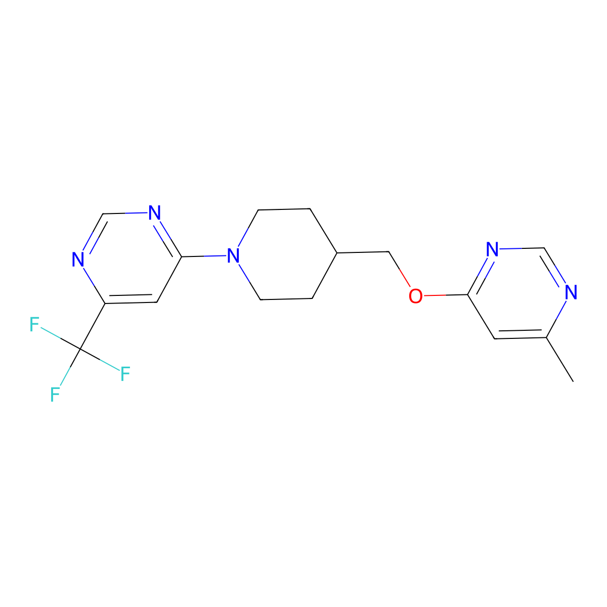 4-(4-{[(6-Methylpyrimidin-4-yl)oxy]methyl}piperidin-1-yl)-6-(trifluoromethyl)pyrimidine molecular structure, CAS 2309710-23-2