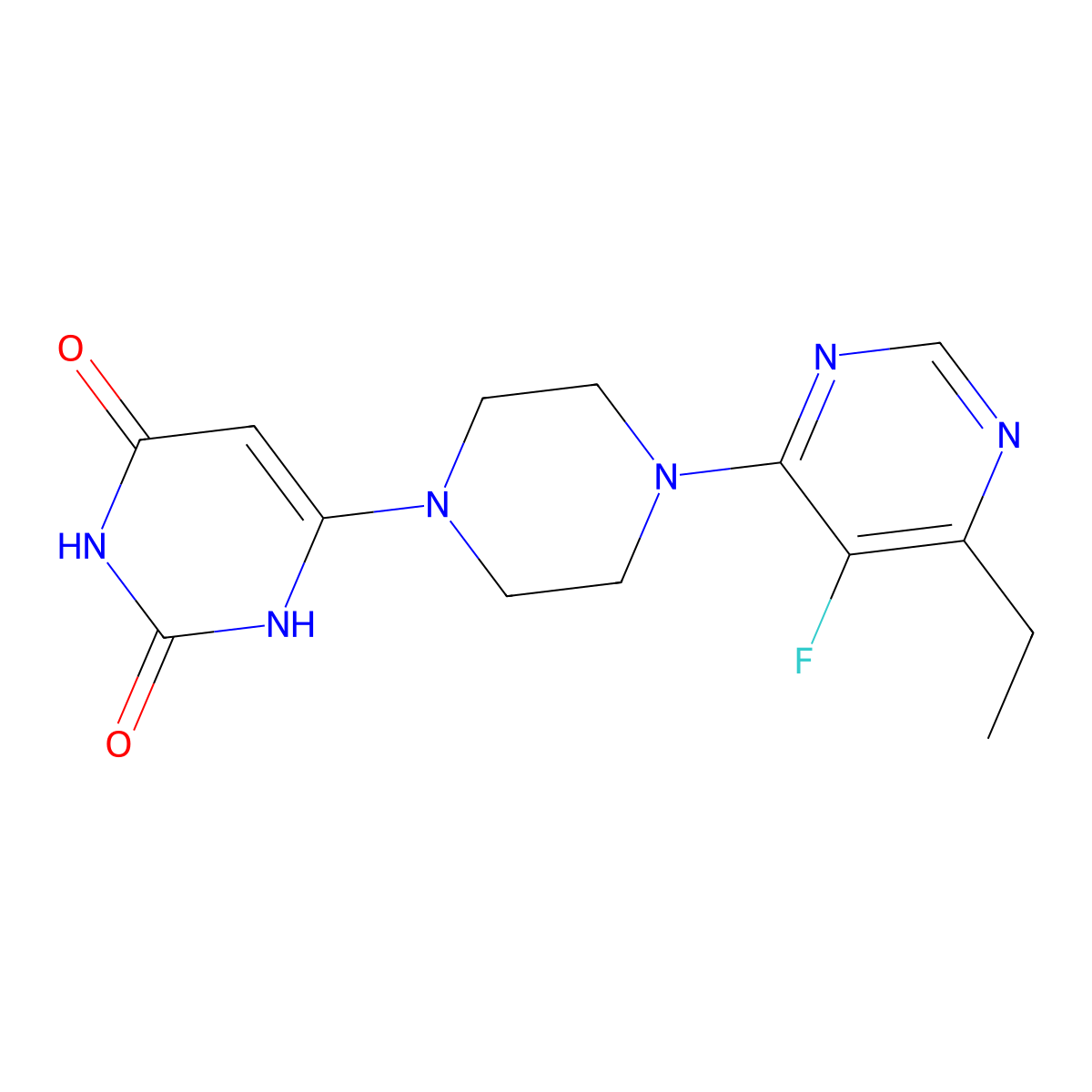 6-(4-(6-ethyl-5-fluoropyrimidin-4-yl)piperazin-1-yl)pyrimidine-2,4(1H,3H)-dione molecular structure, CAS 2309710-34-5
