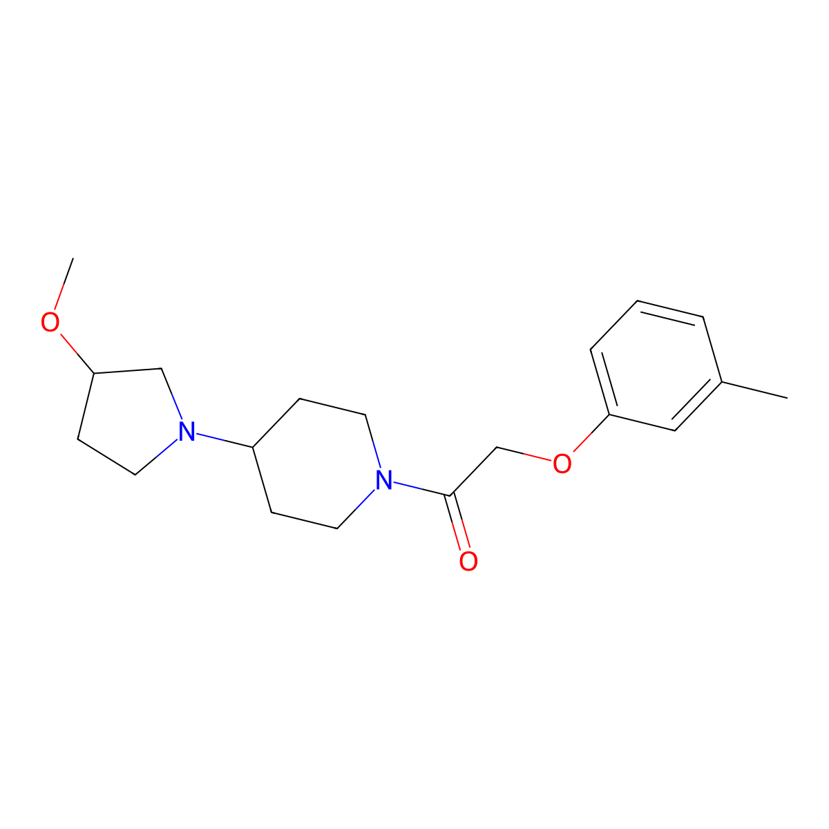 1-[4-(3-Methoxypyrrolidin-1-yl)piperidin-1-yl]-2-(3-methylphenoxy)ethan-1-one molecular structure, CAS 2309710-88-9