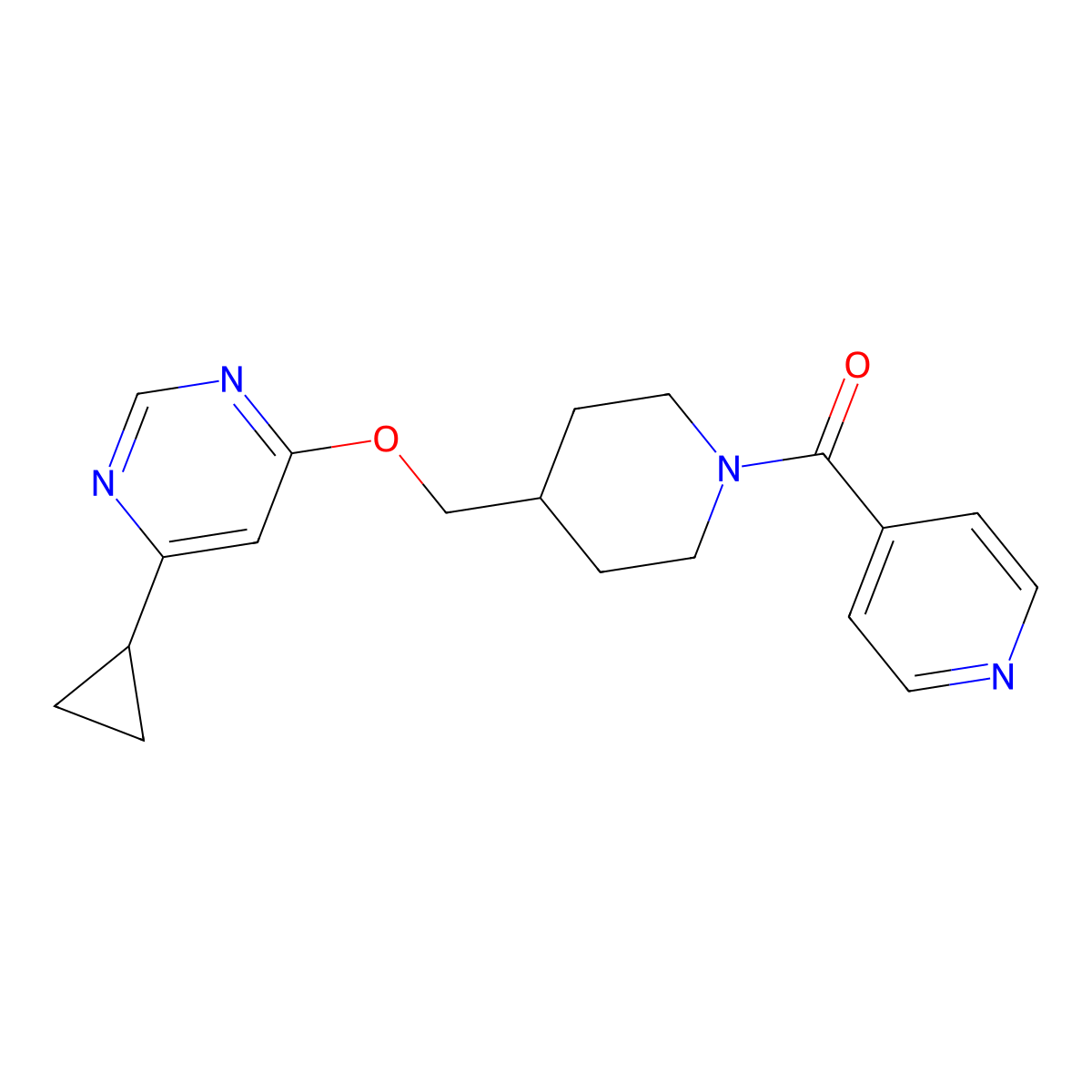 4-Cyclopropyl-6-{[1-(pyridine-4-carbonyl)piperidin-4-yl]methoxy}pyrimidine molecular structure, CAS 2309711-10-0