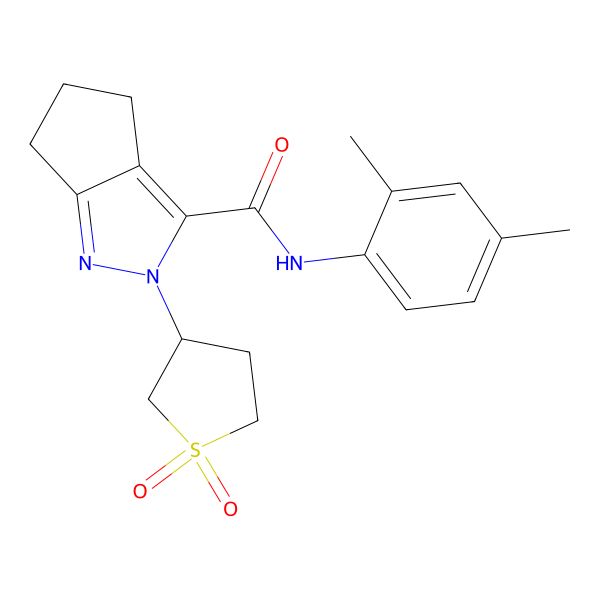 N-(2,4-dimethylphenyl)-2-(1,1-dioxidotetrahydrothiophen-3-yl)-2,4,5,6-tetrahydrocyclopenta[c]pyrazole-3-carboxamide molecular structure, CAS 2309711-51-9