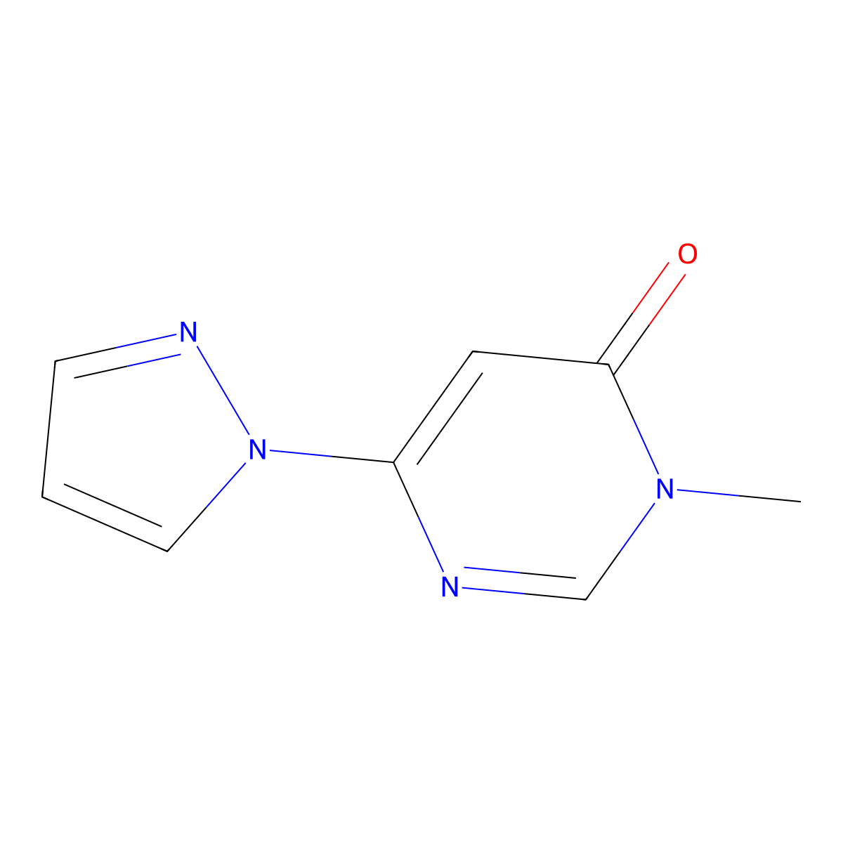 3-methyl-6-(1H-pyrazol-1-yl)-3,4-dihydropyrimidin-4-one molecular structure, CAS 2309712-55-6