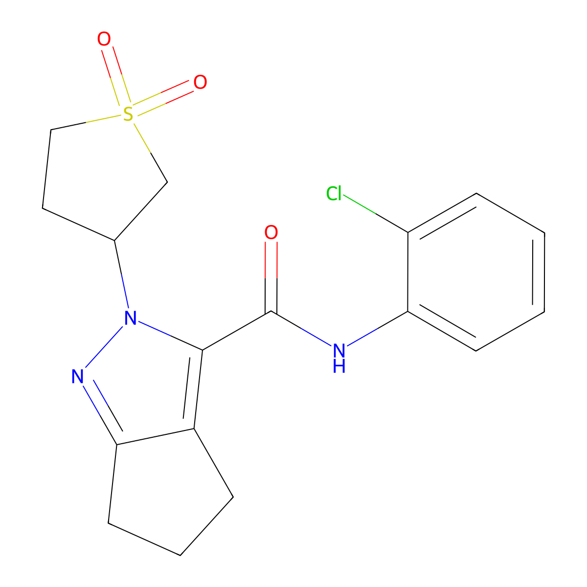 N-(2-chlorophenyl)-2-(1,1-dioxidotetrahydrothiophen-3-yl)-2,4,5,6-tetrahydrocyclopenta[c]pyrazole-3-carboxamide molecular structure, CAS 2309712-79-4