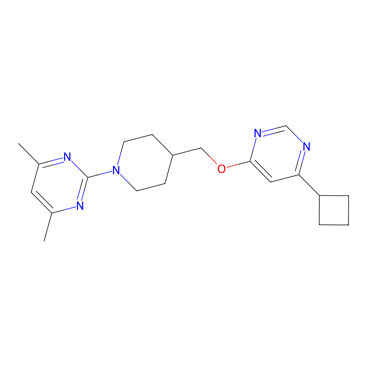 2-(4-(((6-Cyclobutylpyrimidin-4-yl)oxy)methyl)piperidin-1-yl)-4,6-dimethylpyrimidine molecular structure, CAS 2309713-06-0