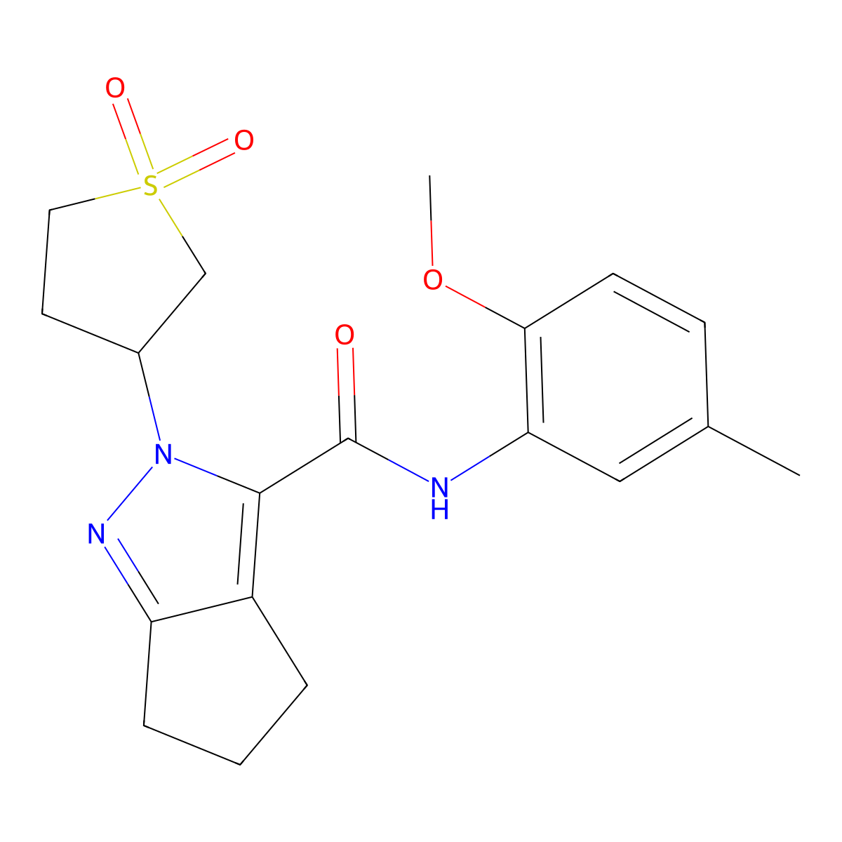2-(1,1-dioxidotetrahydrothiophen-3-yl)-N-(2-methoxy-5-methylphenyl)-2,4,5,6-tetrahydrocyclopenta[c]pyrazole-3-carboxamide molecular structure, CAS 2309727-26-0