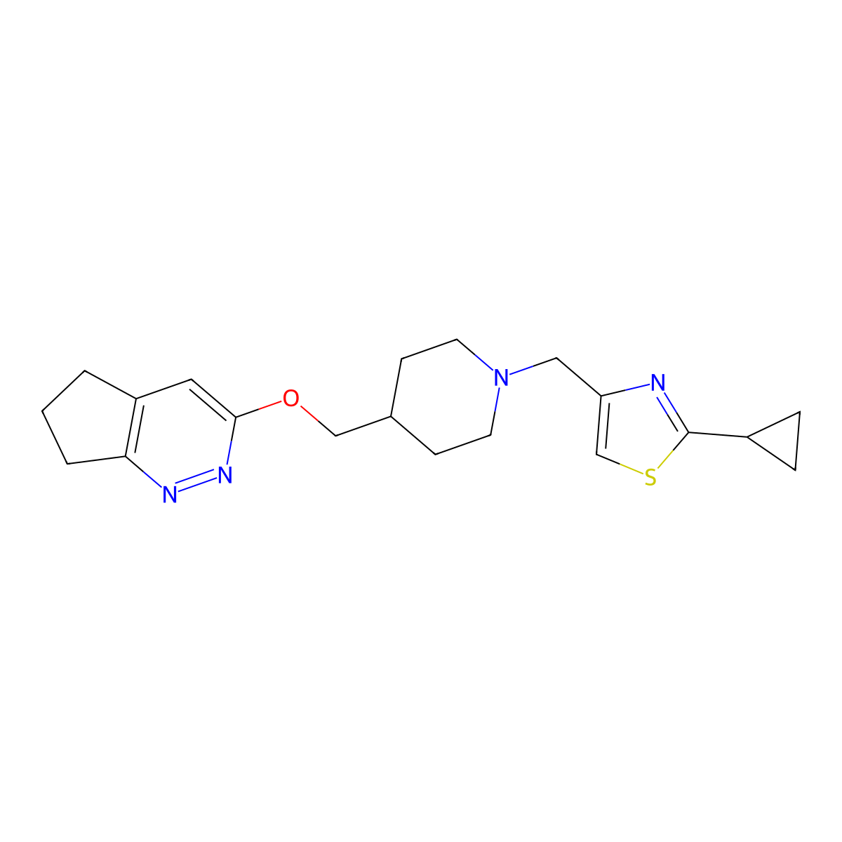 4-({5H,6H,7H-cyclopenta[c]pyridazin-3-yloxy}methyl)-1-[(2-cyclopropyl-1,3-thiazol-4-yl)methyl]piperidine molecular structure, CAS 2309727-32-8