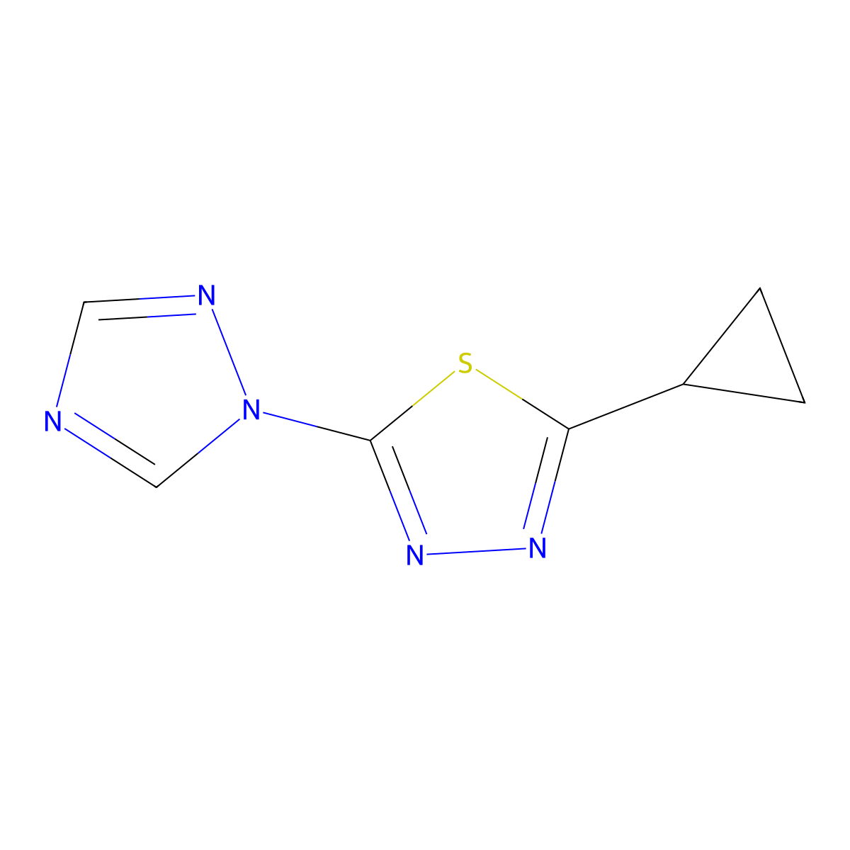 2-cyclopropyl-5-(1H-1,2,4-triazol-1-yl)-1,3,4-thiadiazole molecular structure, CAS 2309727-73-7