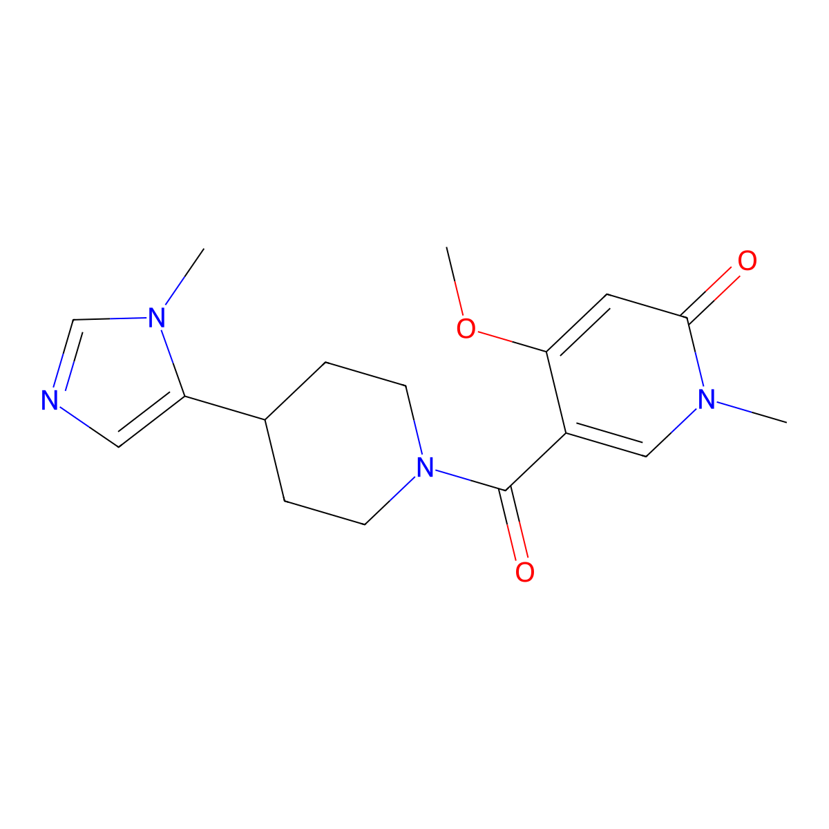 4-methoxy-1-methyl-5-[4-(1-methyl-1H-imidazol-5-yl)piperidine-1-carbonyl]-1,2-dihydropyridin-2-one molecular structure, CAS 2309727-78-2