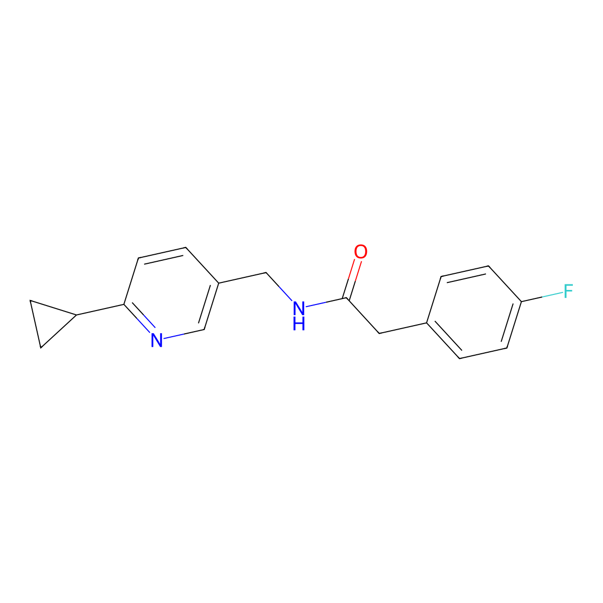 N-[(6-cyclopropylpyridin-3-yl)methyl]-2-(4-fluorophenyl)acetamide molecular structure, CAS 2309727-86-2