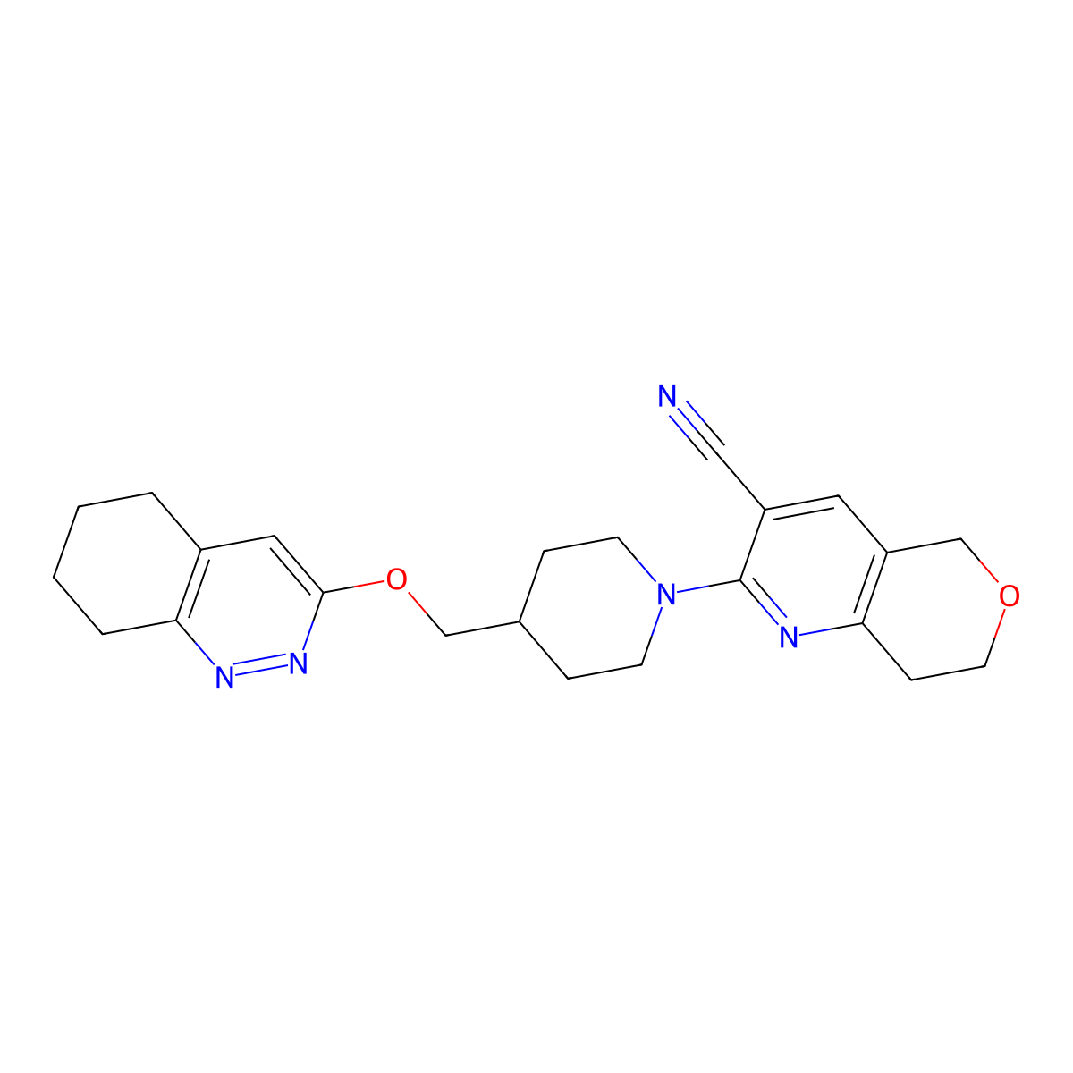 2-{4-[(5,6,7,8-tetrahydrocinnolin-3-yloxy)methyl]piperidin-1-yl}-5H,7H,8H-pyrano[4,3-b]pyridine-3-carbonitrile molecular structure, CAS 2309728-26-3
