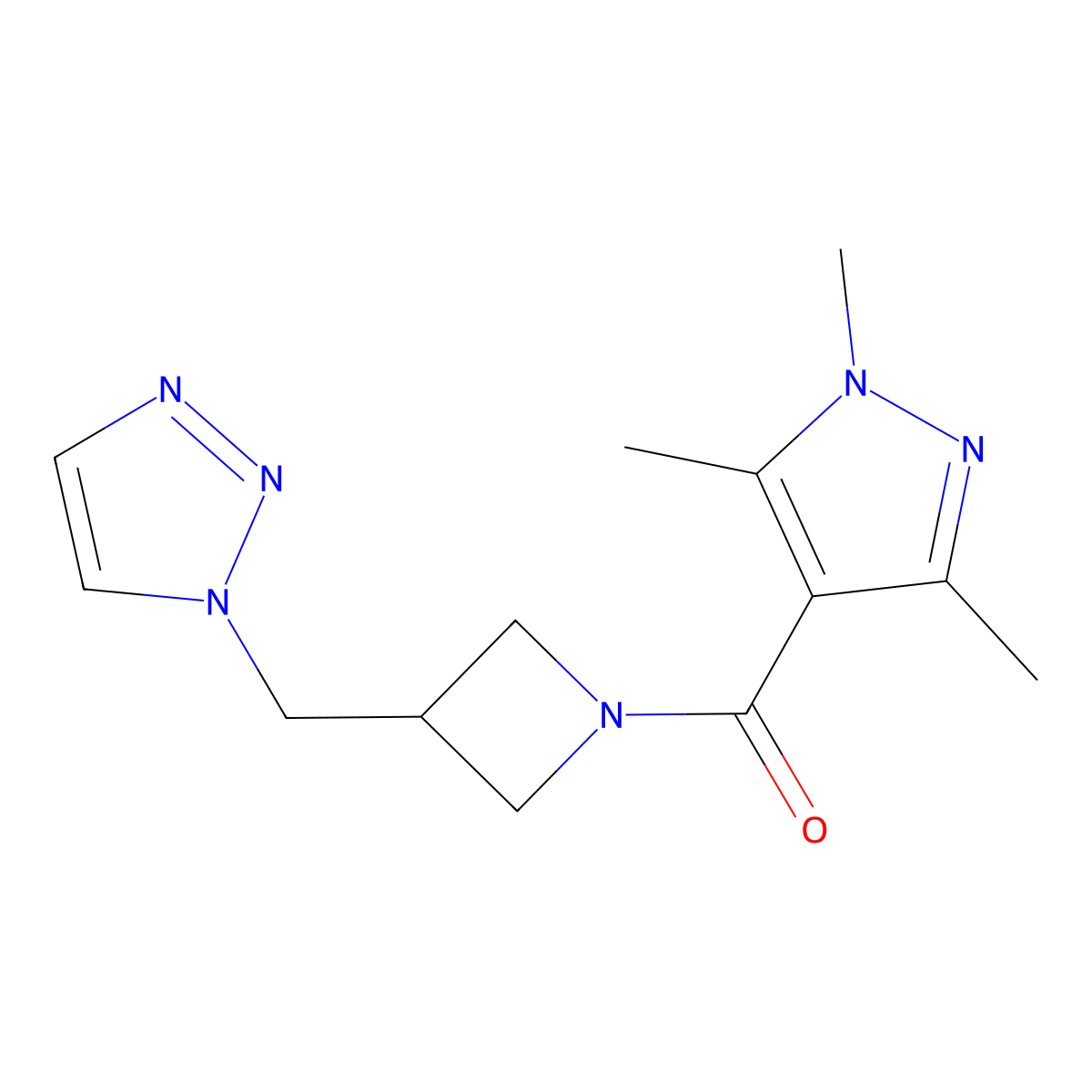 1-{[1-(1,3,5-trimethyl-1H-pyrazole-4-carbonyl)azetidin-3-yl]methyl}-1H-1,2,3-triazole molecular structure, CAS 2309728-49-0