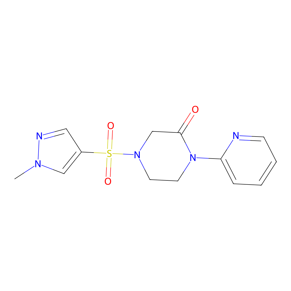 4-[(1-methyl-1H-pyrazol-4-yl)sulfonyl]-1-(pyridin-2-yl)piperazin-2-one molecular structure, CAS 2309729-17-5