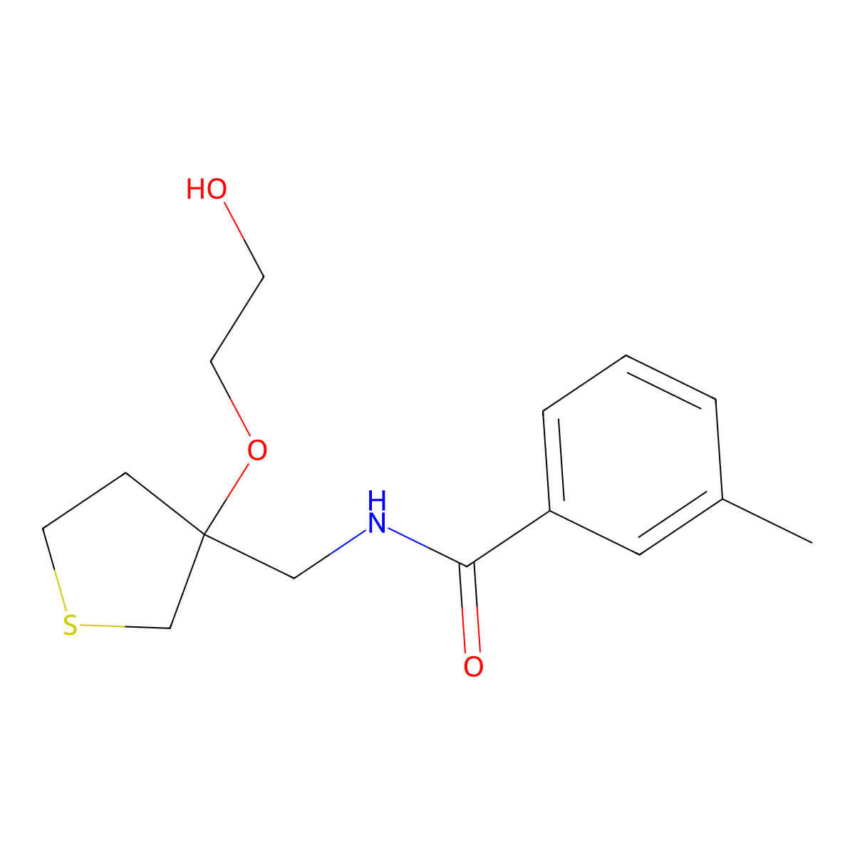 N-{[3-(2-hydroxyethoxy)thiolan-3-yl]methyl}-3-methylbenzamide molecular structure, CAS 2309729-32-4