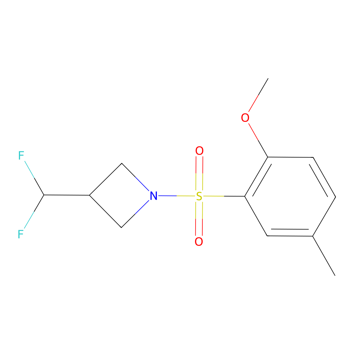 3-(Difluoromethyl)-1-(2-methoxy-5-methylbenzenesulfonyl)azetidine molecular structure, CAS 2309729-57-3