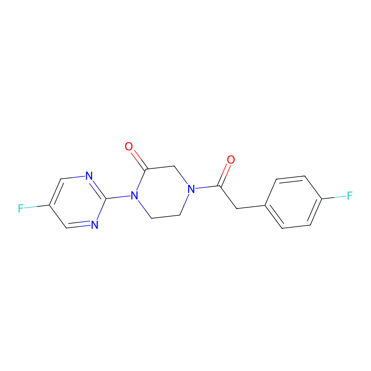 4-[2-(4-Fluorophenyl)acetyl]-1-(5-fluoropyrimidin-2-yl)piperazin-2-one molecular structure, CAS 2309729-72-2