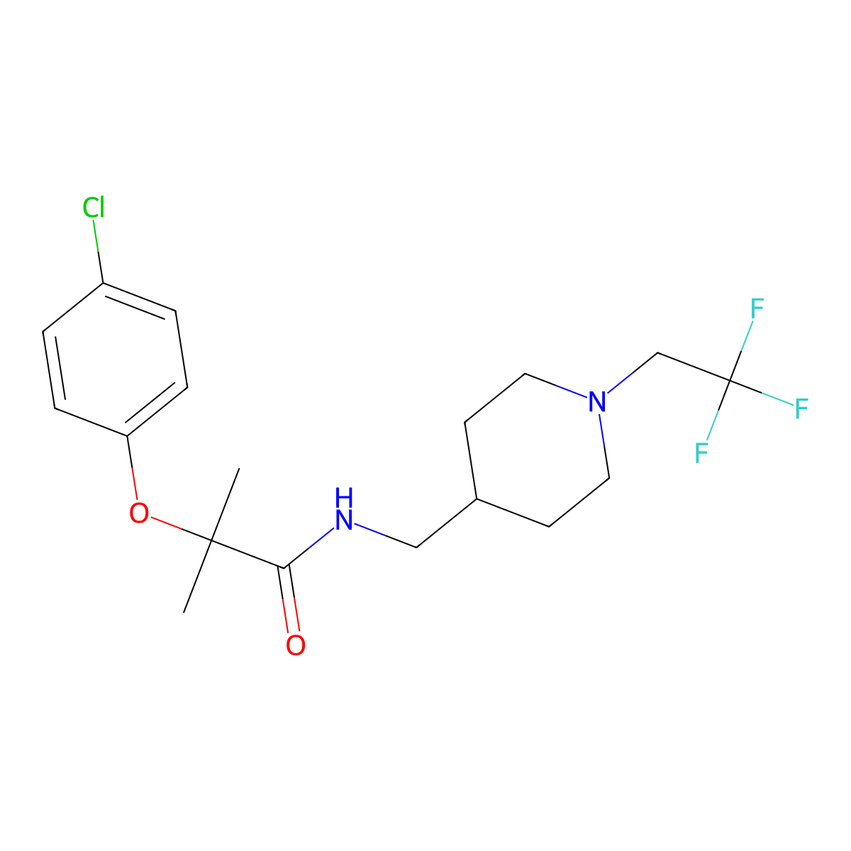 2-(4-chlorophenoxy)-2-methyl-N-{[1-(2,2,2-trifluoroethyl)piperidin-4-yl]methyl}propanamide molecular structure, CAS 2309729-78-8