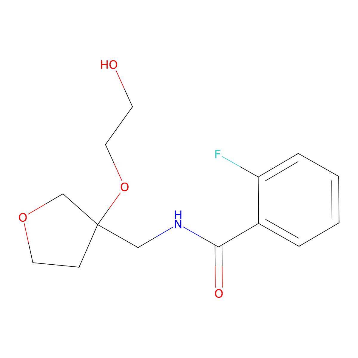 2-fluoro-N-{[3-(2-hydroxyethoxy)oxolan-3-yl]methyl}benzamide molecular structure, CAS 2309729-90-4