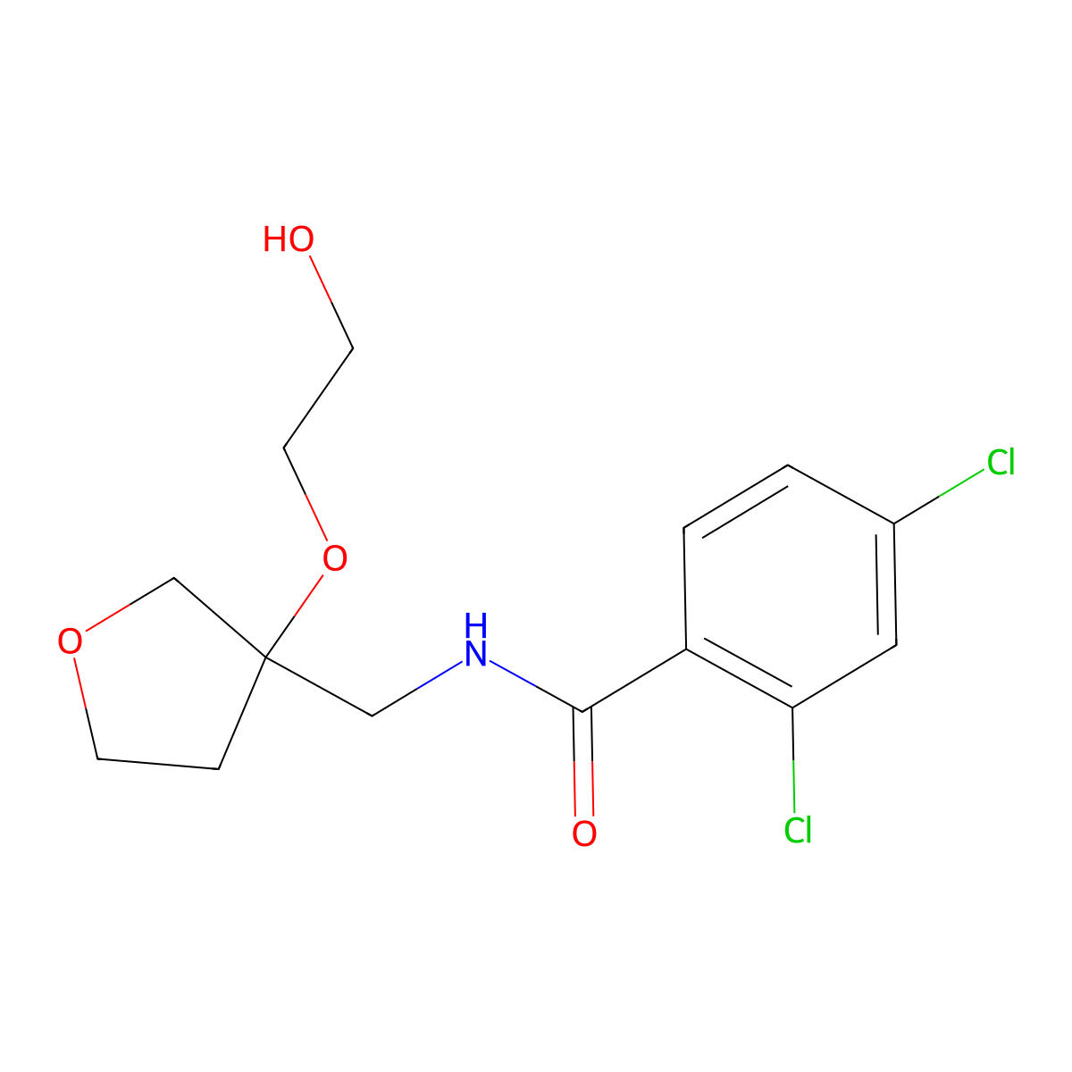 2,4-dichloro-N-{[3-(2-hydroxyethoxy)oxolan-3-yl]methyl}benzamide molecular structure, CAS 2309730-00-3