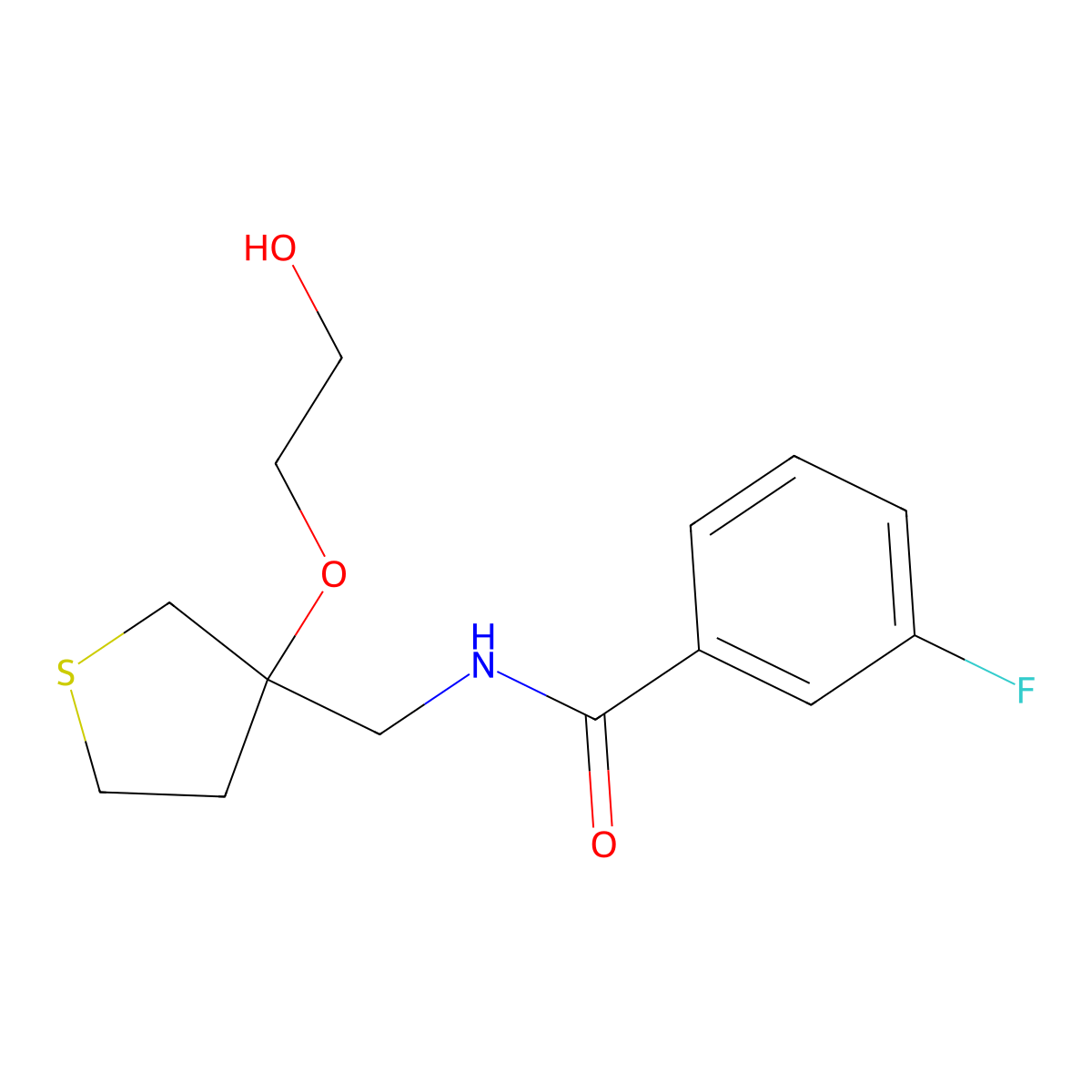 3-fluoro-N-{[3-(2-hydroxyethoxy)thiolan-3-yl]methyl}benzamide molecular structure, CAS 2309730-13-8