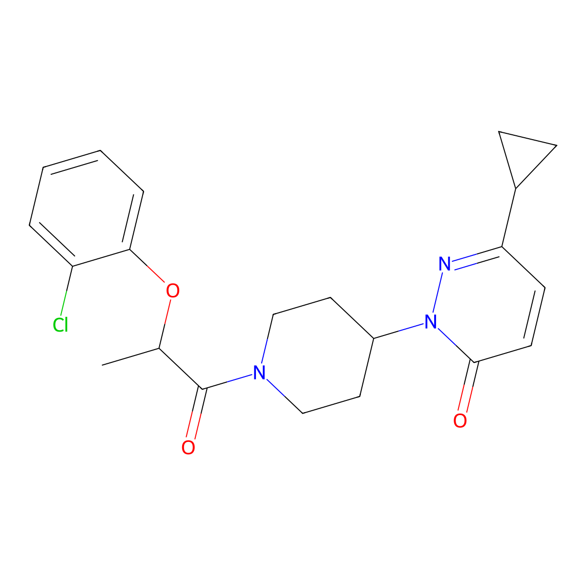2-{1-[2-(2-Chlorophenoxy)propanoyl]piperidin-4-yl}-6-cyclopropyl-2,3-dihydropyridazin-3-one molecular structure, CAS 2309731-39-1
