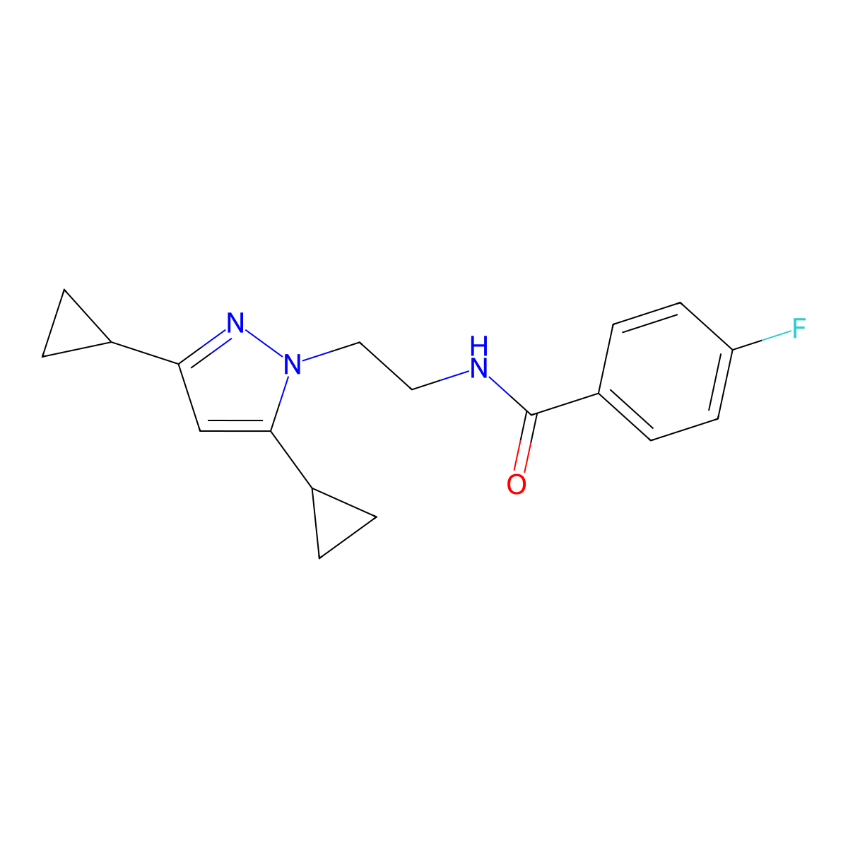 N-[2-(3,5-dicyclopropyl-1H-pyrazol-1-yl)ethyl]-4-fluorobenzamide molecular structure, CAS 2309731-63-1