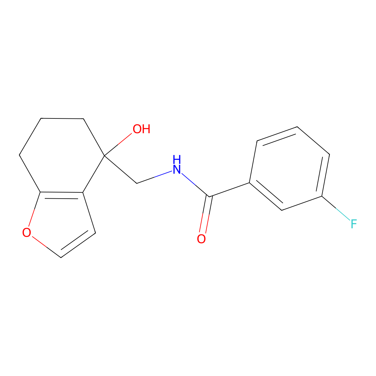 3-fluoro-N-[(4-hydroxy-4,5,6,7-tetrahydro-1-benzofuran-4-yl)methyl]benzamide molecular structure, CAS 2309731-78-8