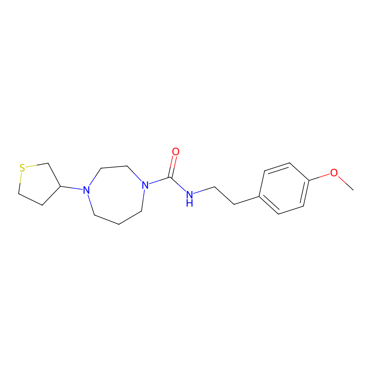 N-[2-(4-methoxyphenyl)ethyl]-4-(thiolan-3-yl)-1,4-diazepane-1-carboxamide molecular structure, CAS 2309731-84-6