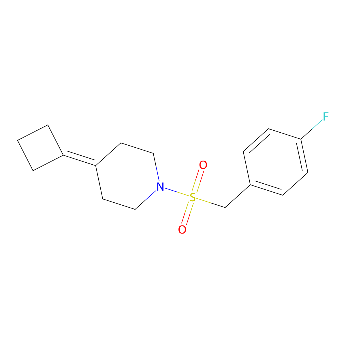 4-Cyclobutylidene-1-[(4-fluorophenyl)methanesulfonyl]piperidine molecular structure, CAS 2309732-31-6