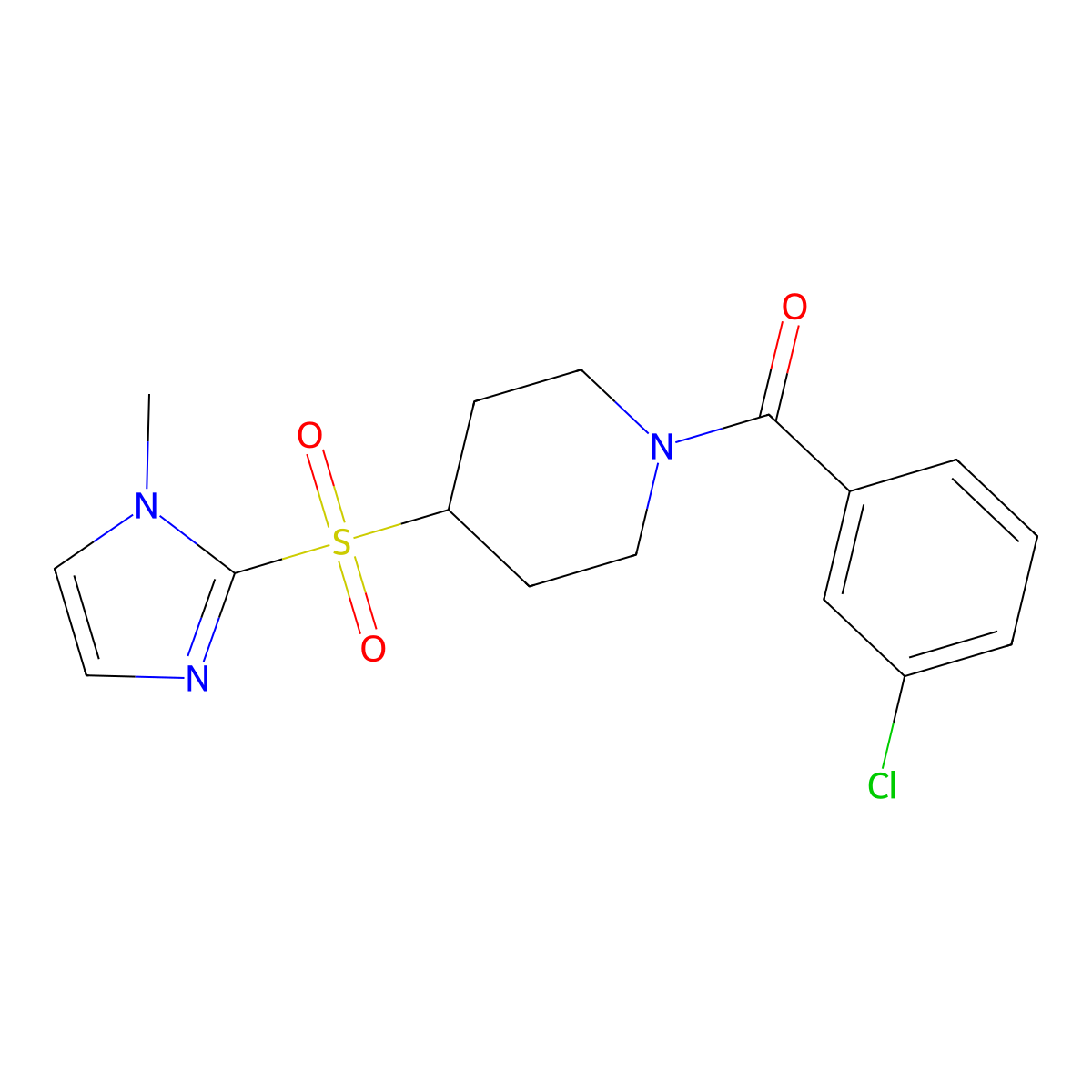 1-(3-chlorobenzoyl)-4-[(1-methyl-1H-imidazol-2-yl)sulfonyl]piperidine molecular structure, CAS 2309732-64-5