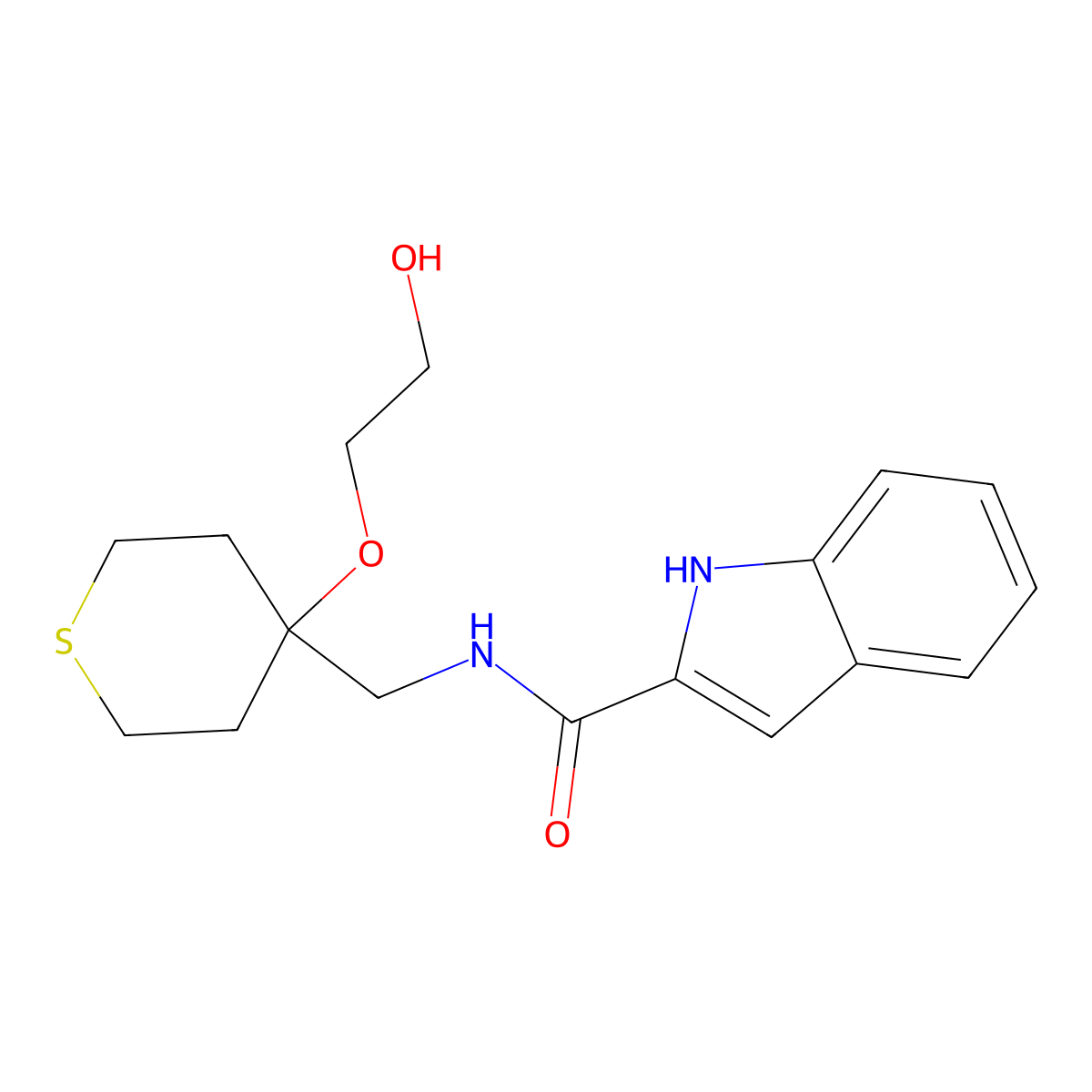 N-{[4-(2-hydroxyethoxy)thian-4-yl]methyl}-1H-indole-2-carboxamide molecular structure, CAS 2309732-65-6