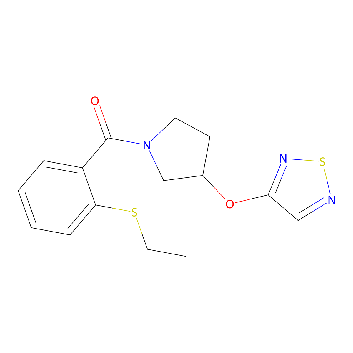 3-({1-[2-(Ethylsulfanyl)benzoyl]pyrrolidin-3-yl}oxy)-1,2,5-thiadiazole molecular structure, CAS 2309732-76-9