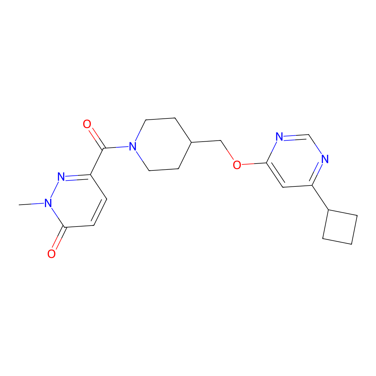 6-(4-{[(6-Cyclobutylpyrimidin-4-yl)oxy]methyl}piperidine-1-carbonyl)-2-methyl-2,3-dihydropyridazin-3-one molecular structure, CAS 2309732-83-8