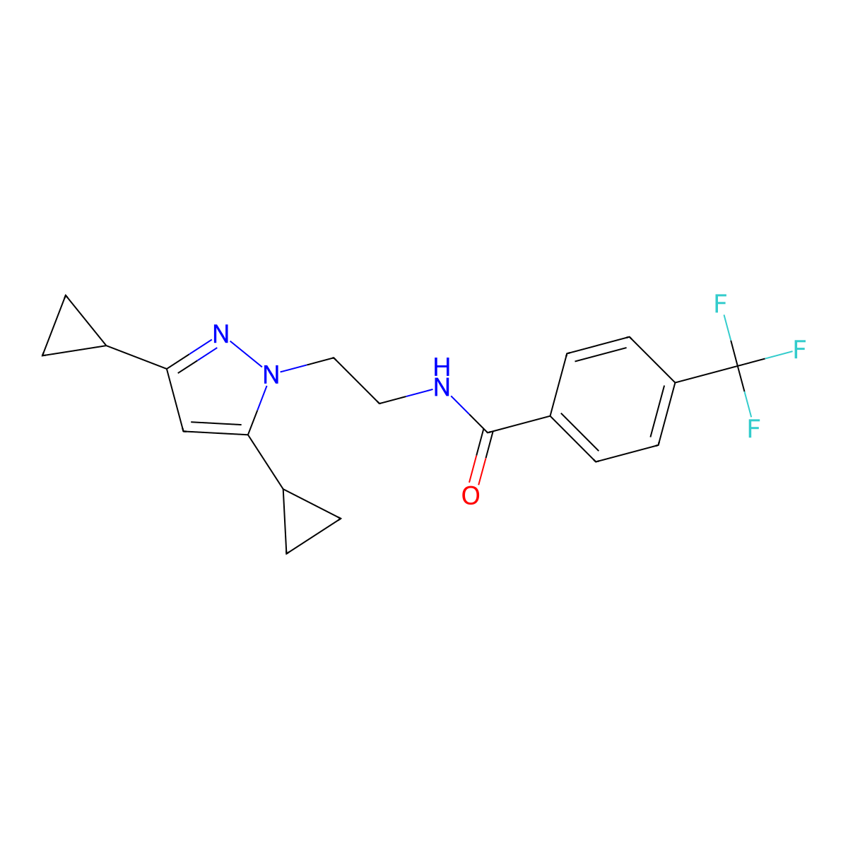 N-[2-(3,5-dicyclopropyl-1H-pyrazol-1-yl)ethyl]-4-(trifluoromethyl)benzamide molecular structure, CAS 2309733-01-3