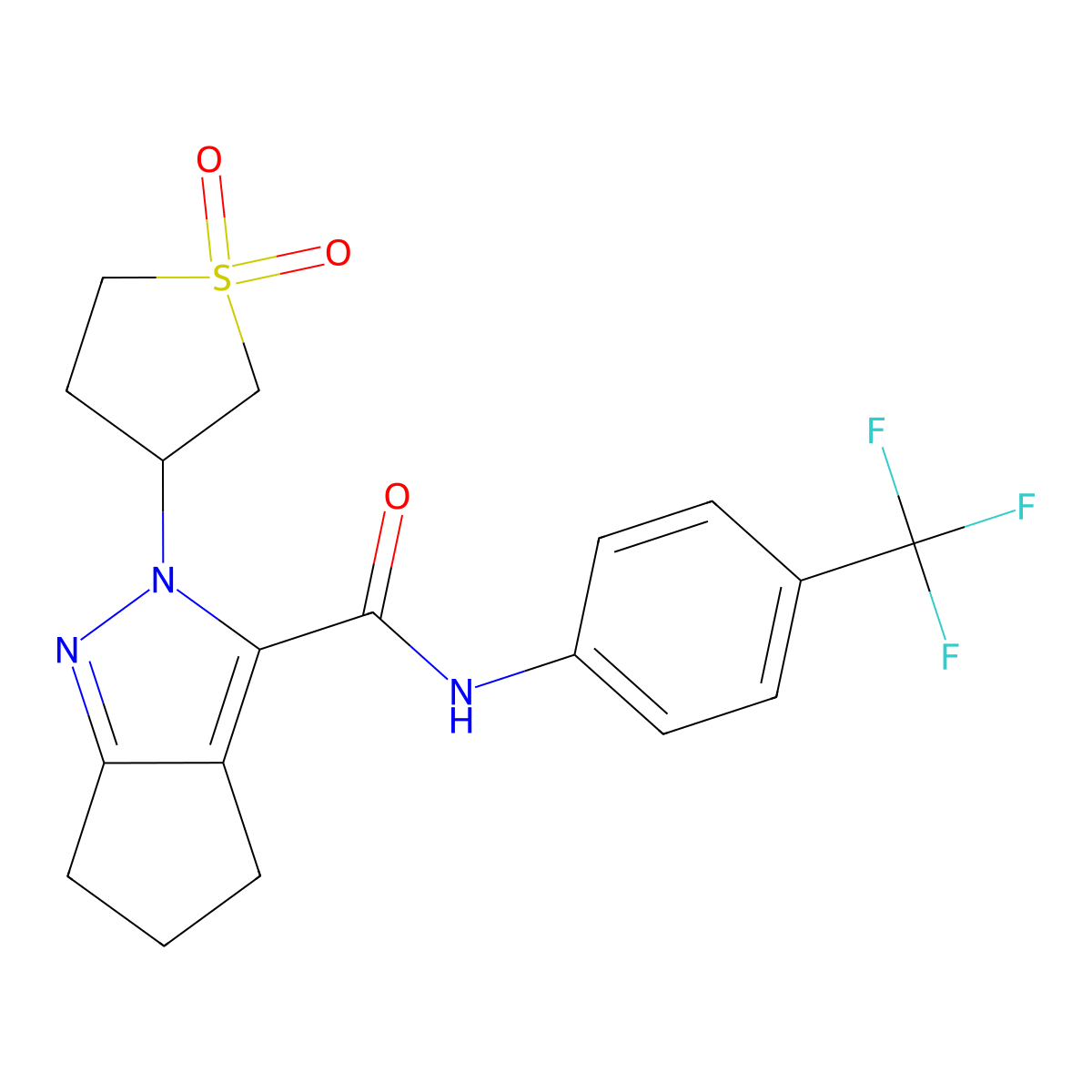 2-(1,1-dioxidotetrahydrothiophen-3-yl)-N-(4-(trifluoromethyl)phenyl)-2,4,5,6-tetrahydrocyclopenta[c]pyrazole-3-carboxamide molecular structure, CAS 2309733-35-3