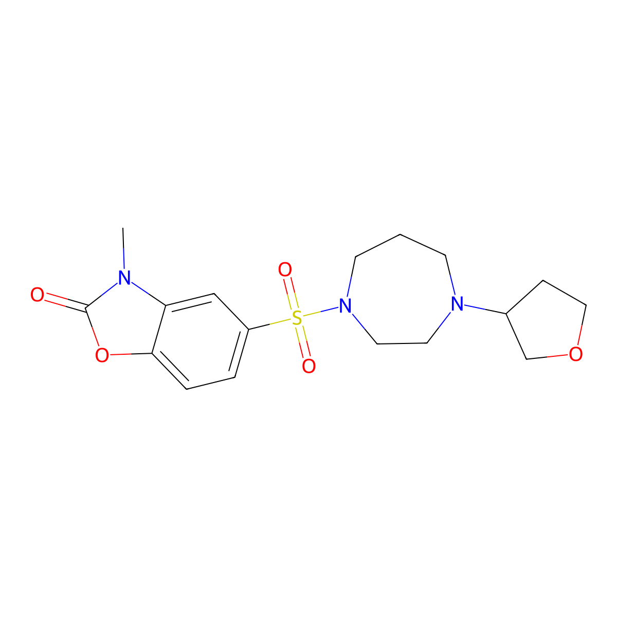 3-methyl-5-((4-(tetrahydrofuran-3-yl)-1,4-diazepan-1-yl)sulfonyl)benzo[d]oxazol-2(3H)-one molecular structure, CAS 2309733-37-5