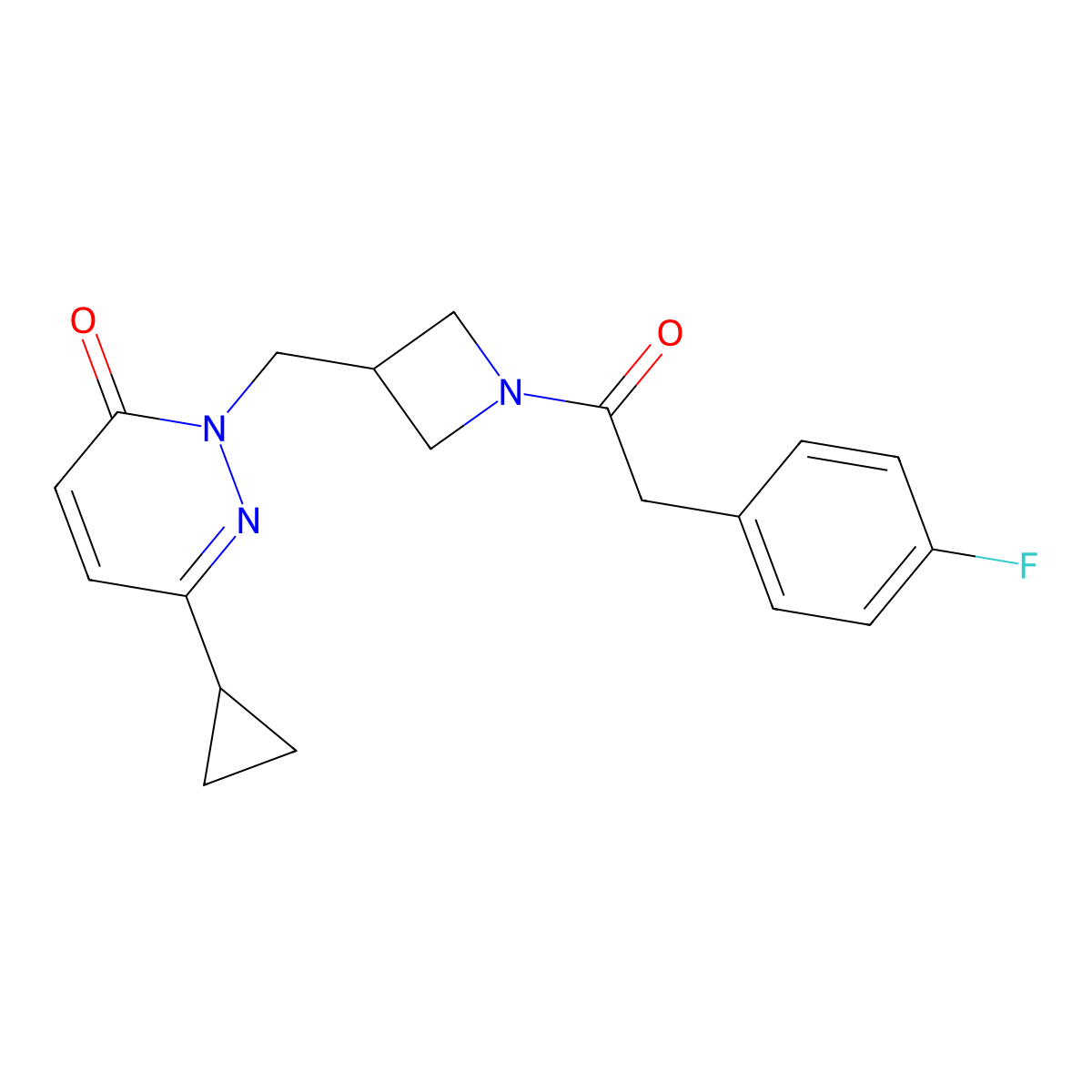6-Cyclopropyl-2-({1-[2-(4-fluorophenyl)acetyl]azetidin-3-yl}methyl)-2,3-dihydropyridazin-3-one molecular structure, CAS 2309733-51-3