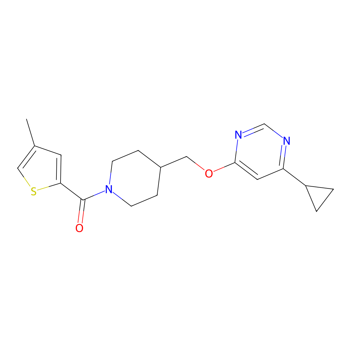 4-Cyclopropyl-6-{[1-(4-methylthiophene-2-carbonyl)piperidin-4-yl]methoxy}pyrimidine molecular structure, CAS 2309733-75-1