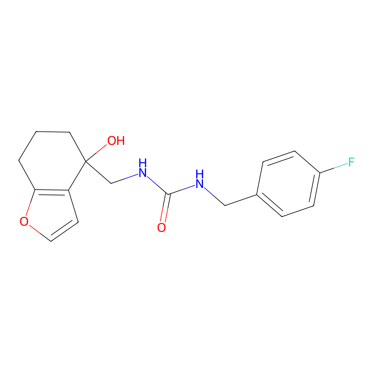 1-[(4-Fluorophenyl)methyl]-3-[(4-hydroxy-4,5,6,7-tetrahydro-1-benzofuran-4-yl)methyl]urea molecular structure, CAS 2309733-83-1