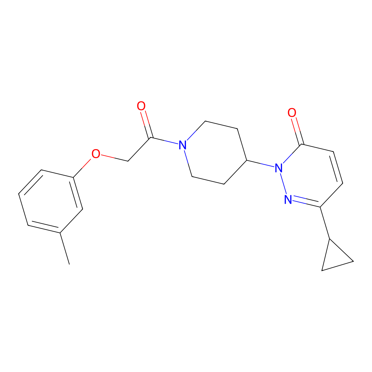6-Cyclopropyl-2-{1-[2-(3-methylphenoxy)acetyl]piperidin-4-yl}-2,3-dihydropyridazin-3-one molecular structure, CAS 2309734-27-6