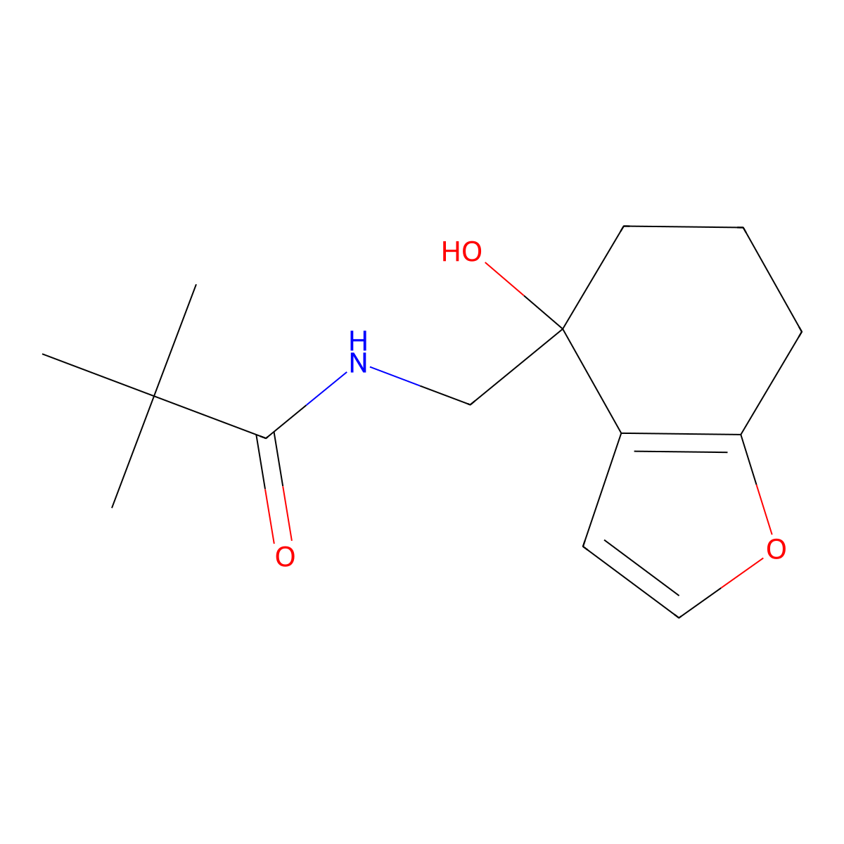 N-[(4-hydroxy-4,5,6,7-tetrahydro-1-benzofuran-4-yl)methyl]-2,2-dimethylpropanamide molecular structure, CAS 2309734-30-1