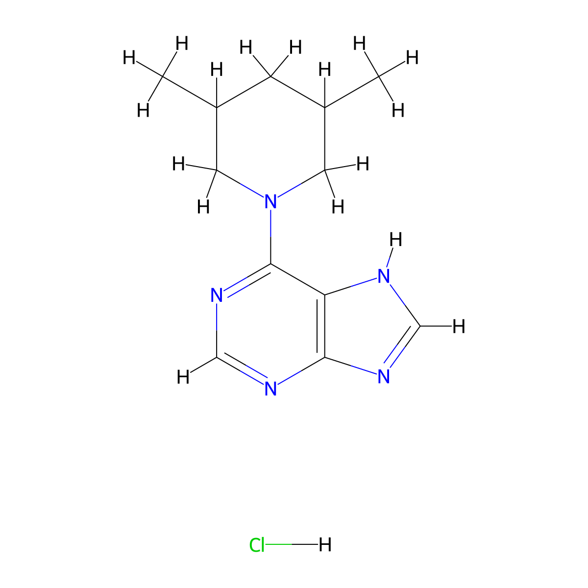 6-(3,5-dimethylpiperidin-1-yl)-9H-purine hydrochloride molecular structure, CAS 2309734-76-5