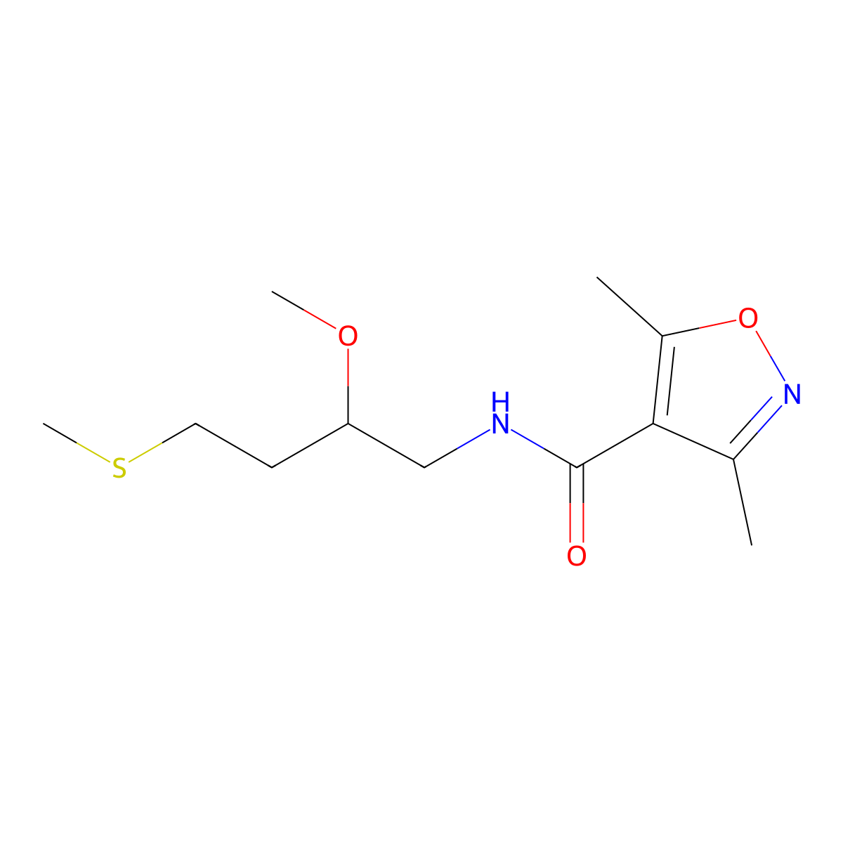 N-[2-methoxy-4-(methylsulfanyl)butyl]-3,5-dimethyl-1,2-oxazole-4-carboxamide molecular structure, CAS 2309735-07-5